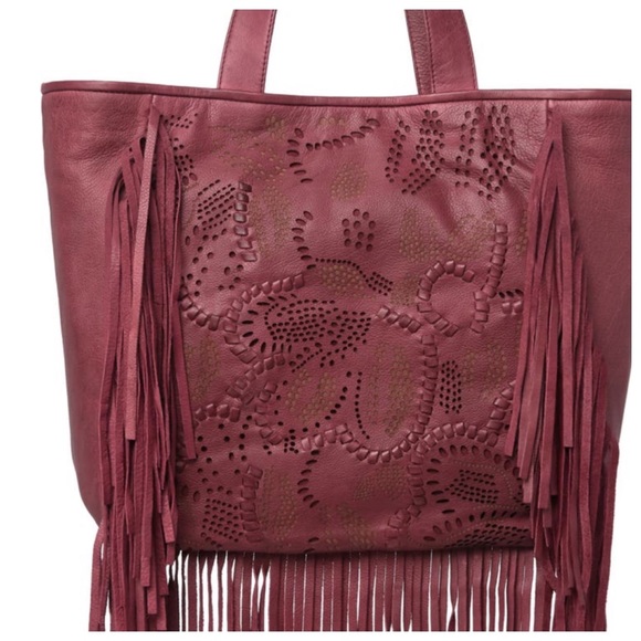 Frye Vivian Leather Fringe Tote Bag in Brick Red - Picture 2 of 7